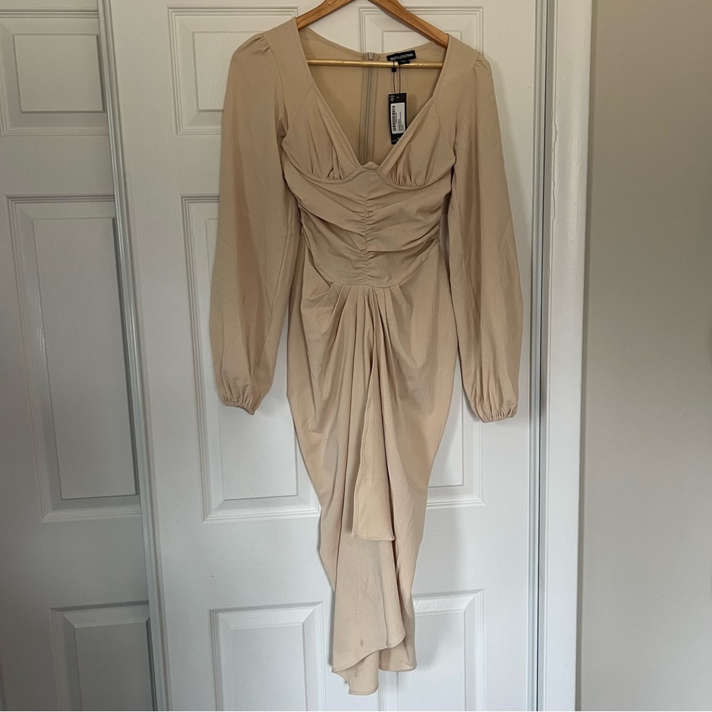 NWT PrettyLittleThing Beige Long Sleeve Dress